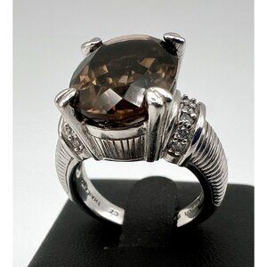 Judith Ripka Sterling Silver Smoky Quartz & Diamonique Ring Size 8